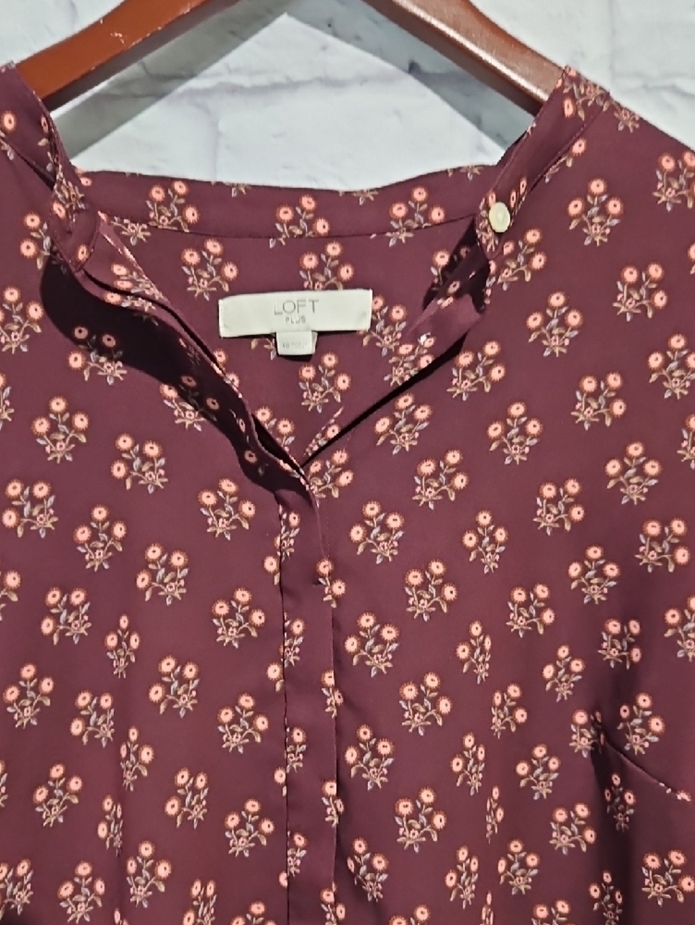 LOFT Maroon Floral Button-Down Blouse - like new - Picture 3 of 8